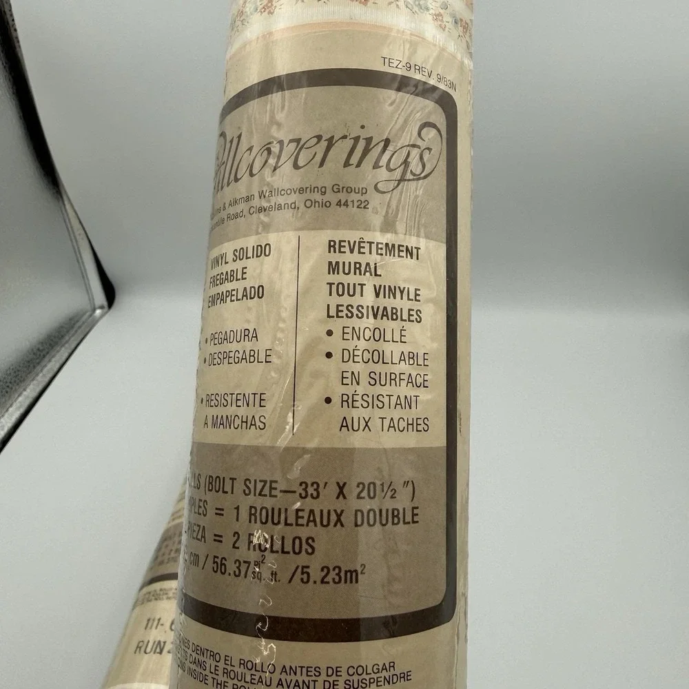 Vintage Collins & Aikman Wallcoverings Cream Pink Blue Floral 2 Double Rolls